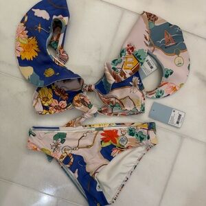 NWT Antonio Melani Floral Bikini Set with Blue Ship Accents Size Medium